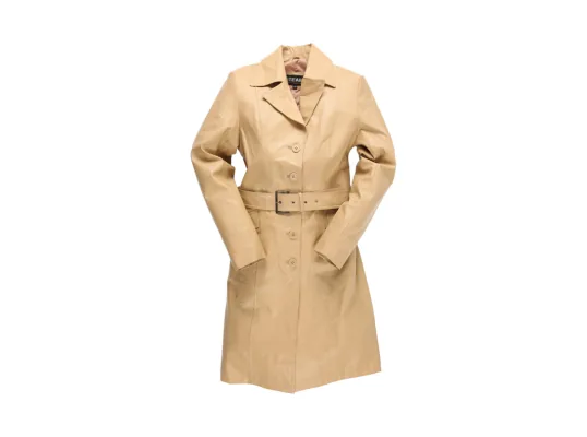 Beige leather coat photographed as a 2D still