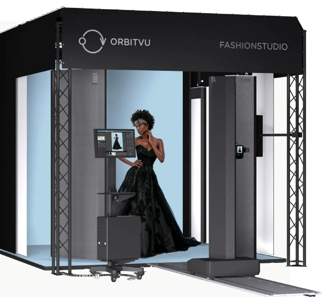 Model being photographed inside the Orbitvu Fashion Studio