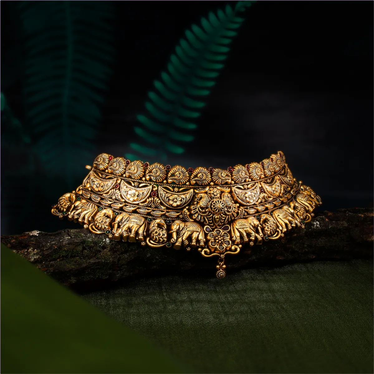 Gold antique choker with elephant motifs